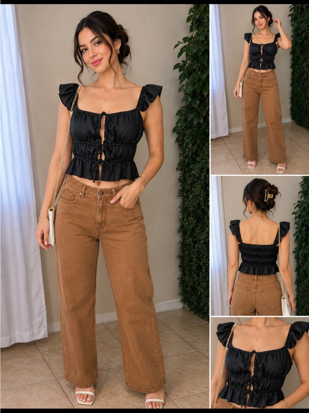 Forever 21 Black Ruffle Tie-Front Crop Top